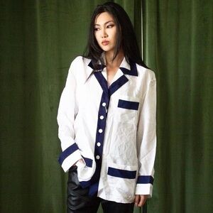 KIMHĒKIM Satin Two Tone PJ Syle Blouse